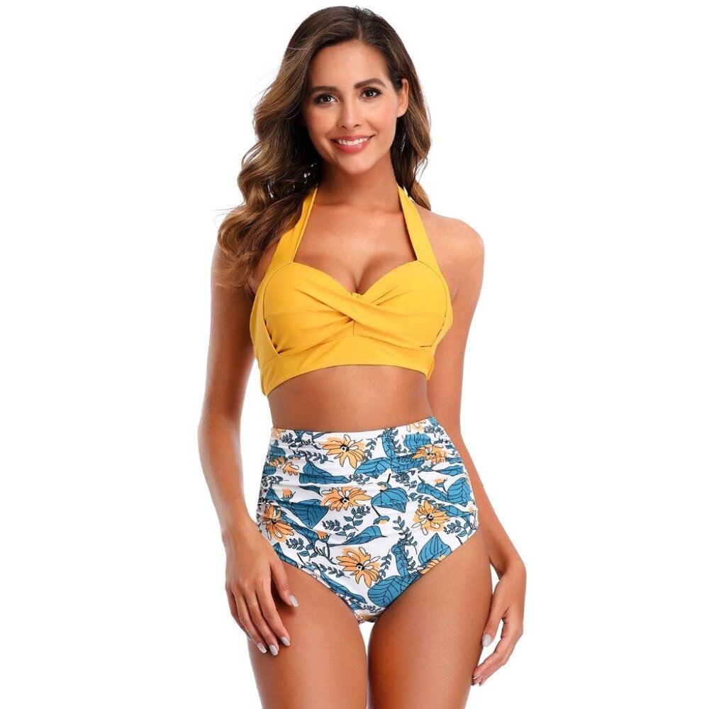 High Waist Halter Retro Push Up Bikini Set sz XL
